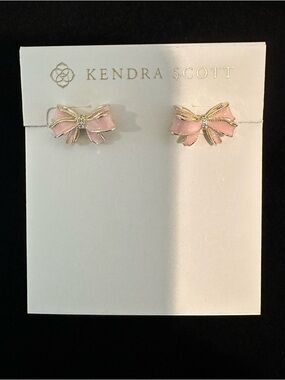 Kendra Scott x Love Shack Fancy Light Pink Enamel Bow Stud Earrings w Gold Trim